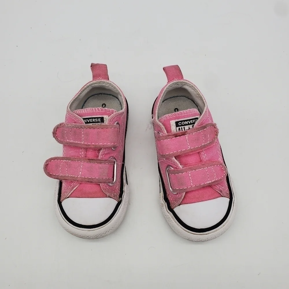 CONVERSE SHOES LITTLE KIDS 5C CHUCK TAYLOR ALL STAR HOOK AND LOOP OX PINK